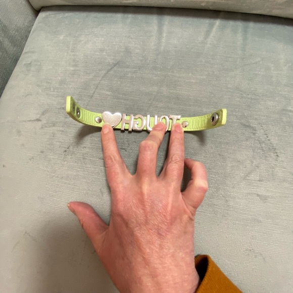 TOUGH bracelet in large silver letters with hearts and studs on mint green strap - Picture 10 of 10